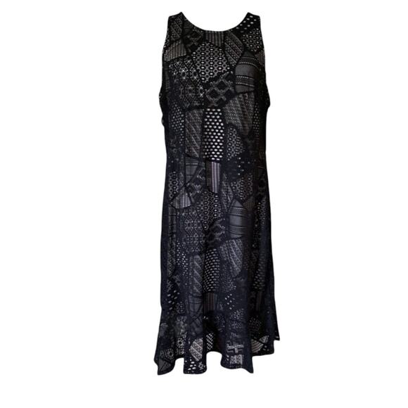 Alfani Black Geo Lace Mesh Overlay Plus Size 1X Sleeveless A-Line Dress - Picture 5 of 9